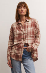 River Plaid Button Up Shirt Tiger Eye