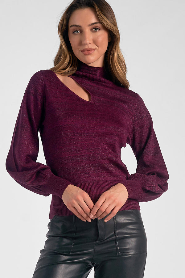 Diagonal Cutout Shimmer Sweater Purple