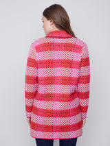 Collared Single Button Plaid Cardi  Orchid