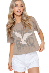 Free Bird Feathered Writing Cropped Tee Mocha