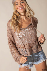 Loose Crochet Knit Boho Sweater Taupe
