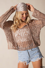 Loose Crochet Knit Boho Sweater Taupe