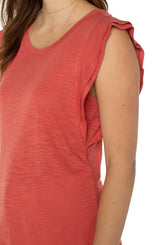 Double Layer Flutter Slub Knit Top Coral