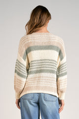 Sweater Knit Multi Stripe Open Cardi Natural + Sage