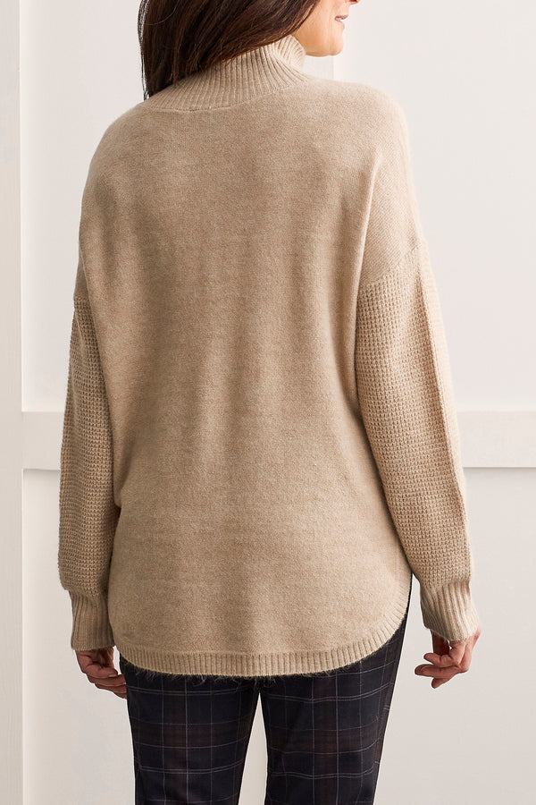 Diamond Contrast Knit Sleeve Sweater Oatmeal