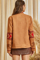 Emb. Suede Military Jacket Camel