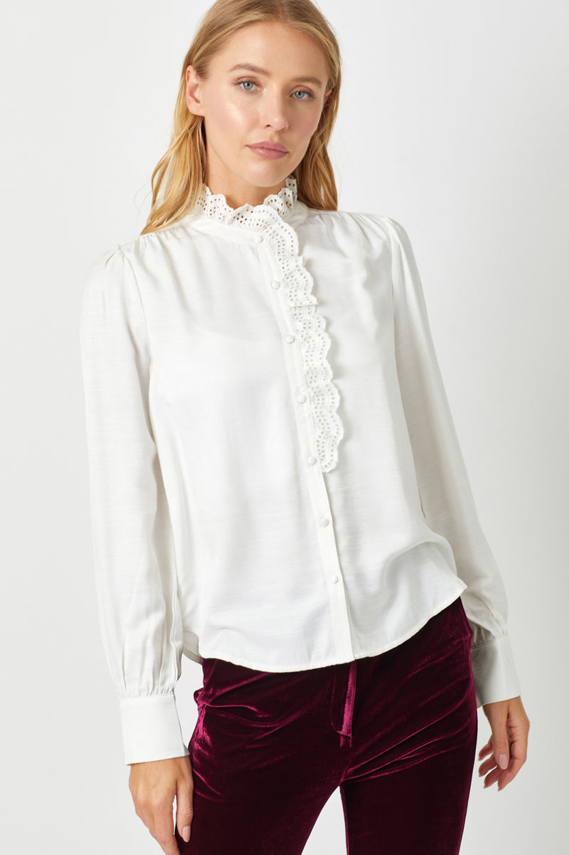 Eyelet Lace Collar Buttoned Blouse