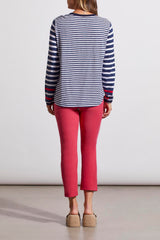 Long Sleeve Crew Neck Combo Top Jet Blue