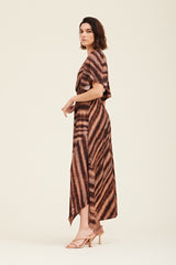 Watercolor Stripe Unbalanced Skirt Maxi Quartz