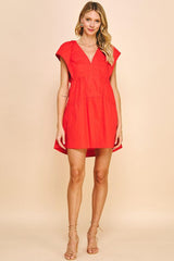 Cap Sleeve Vneck Tiered Mini Dress Tomato