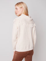Fringed Cowl Neck Sweater Ecru