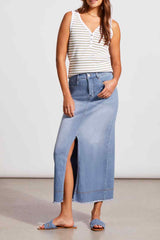 Slit Detail Full Length Denim Skirt Sky Blue