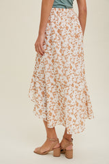 Floral Asymmetric Ruffle Hem Skirt Cream + Amber
