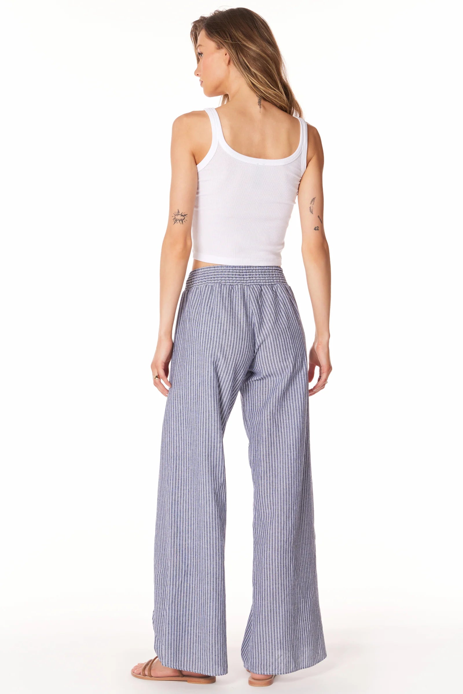 Smock Waist Wrap Leg Stripe Pants Navy