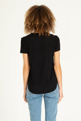 Leather Front Elaina Tee Black