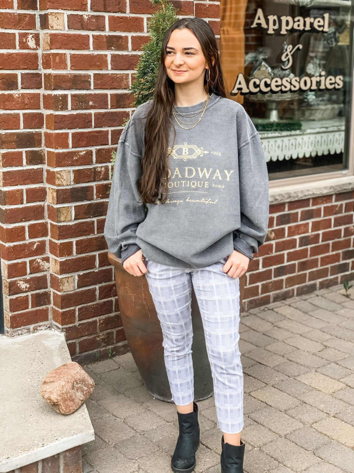 Broadway Cord Oversize Pullover Charcoal