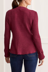 Fray Hem Double Layered Cuff Henley Red Plum