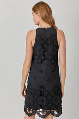Sleeveless Eyelet Lace Dress Black