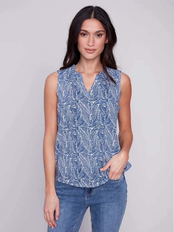 Sleeveless Ruffle Neck Top Petals
