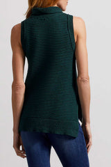 Texture Stripe Turtleneck Sweater Tank Forest