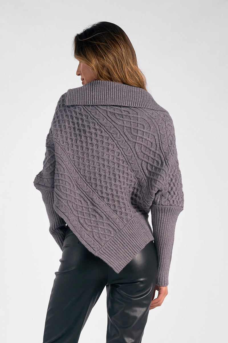 Mix Textured Knit Asymmetric Zip Sweater