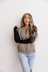 Quilted Bomber Zip Up Taupe + Black