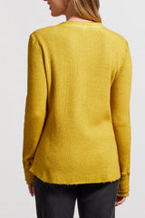 Fray Hem Double Layered Cuff Henley Chartreuse