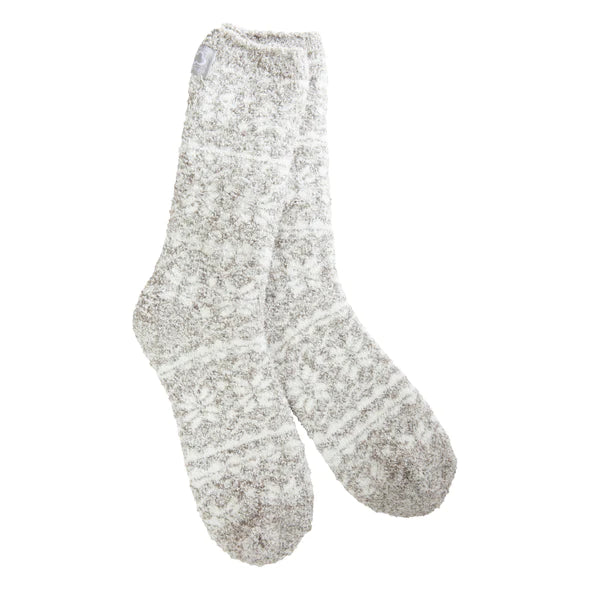 Cozy Winter Crew Sock Fair Isle Silver