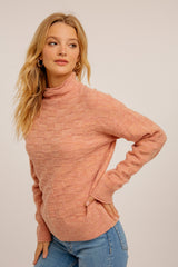 Cozy Textured Mock Neck Sweater Rose