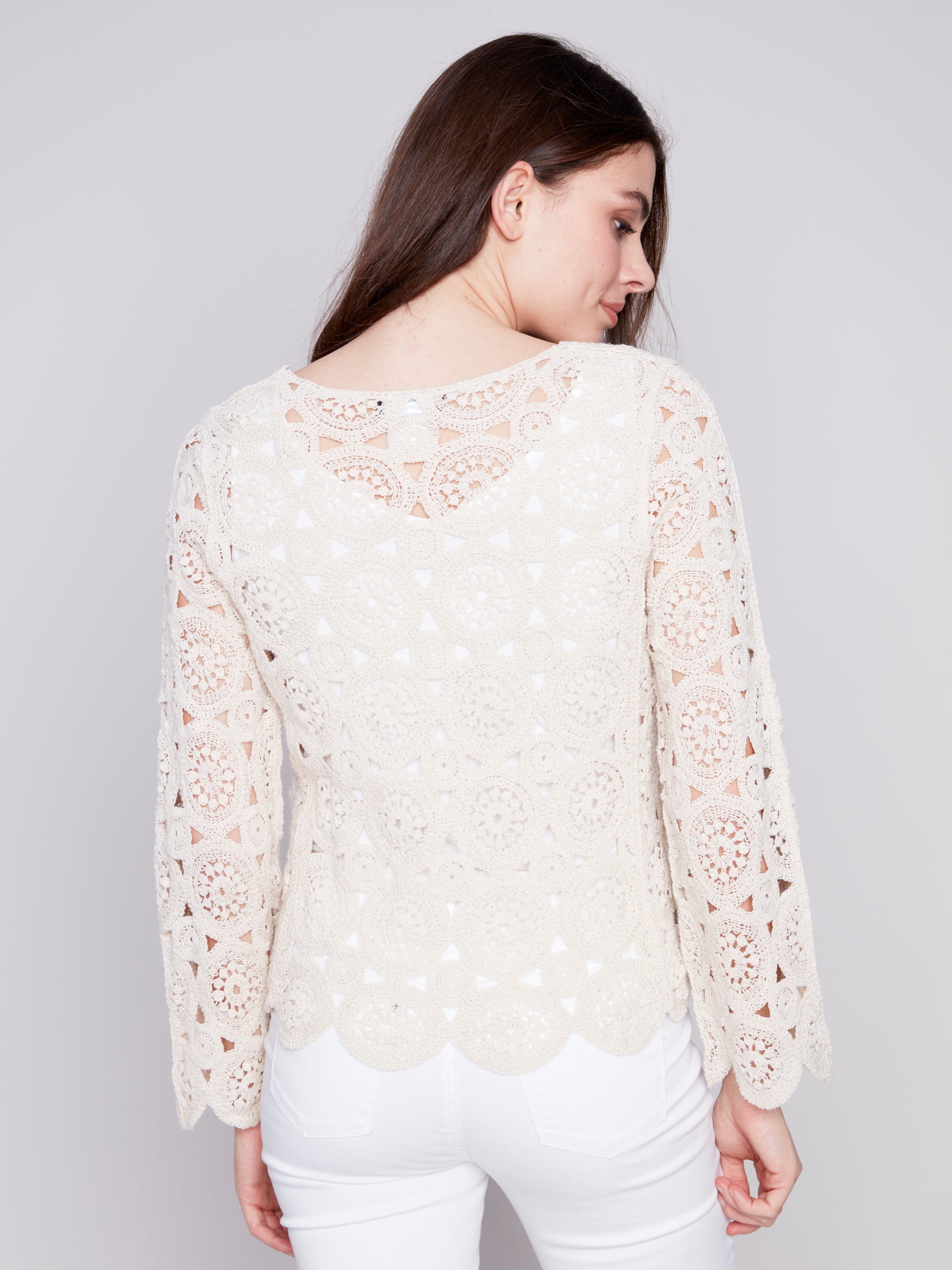 Scallop Hem Crochet Blouse Natural