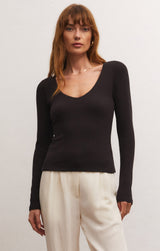 Aden Vneck Rib Top Black
