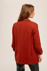 Gold Button Tab Rolled Sleeve Blazer Rust