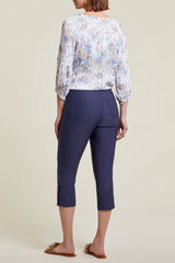 Covered Button Split Leg Flatten It Capri Deep Blue