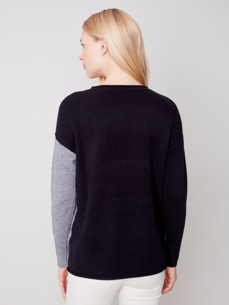 Colorblock Stitch Detail Sweater Black