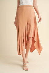 High Low Asymmetric Hem Skirt Camel