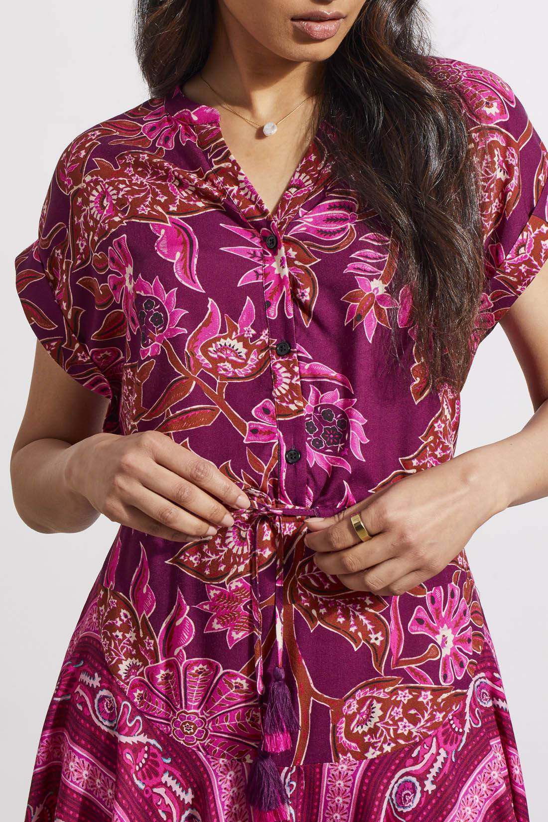 Combo Print Drawstring Dress Daiquiri