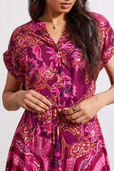 Combo Print Drawstring Dress Daiquiri