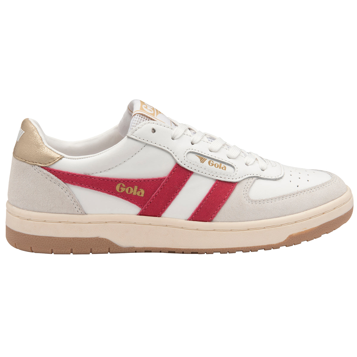 Hawk Sneakers White, Raspberry + Gold