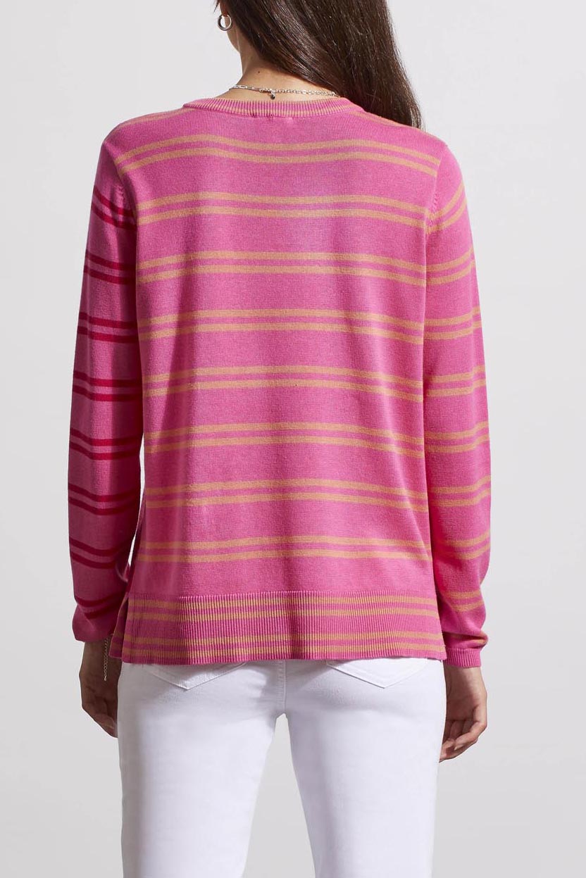 Mod Floral Stripe Contrast Sweater Hi Pink Multi