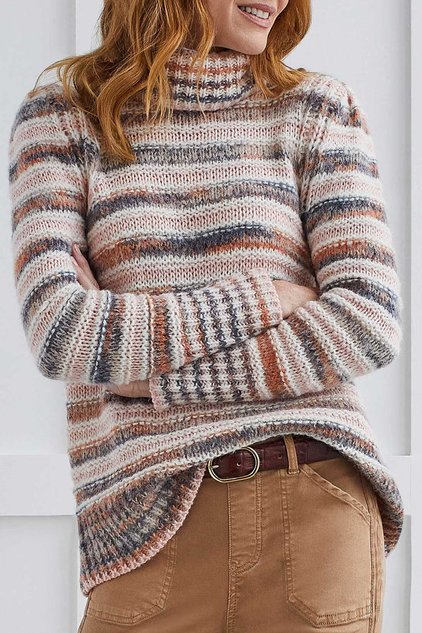 Mixed Knit Stripe Turtleneck Sweater Nomad