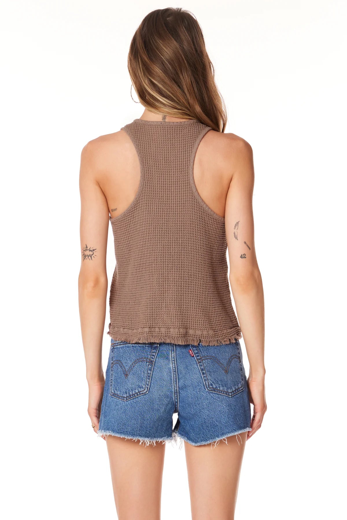 Scoop Neck Fray Hem Tank Hazelnut