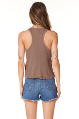 Scoop Neck Fray Hem Tank Hazelnut