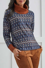Solid Cowl Neck Printed Top Sapphire