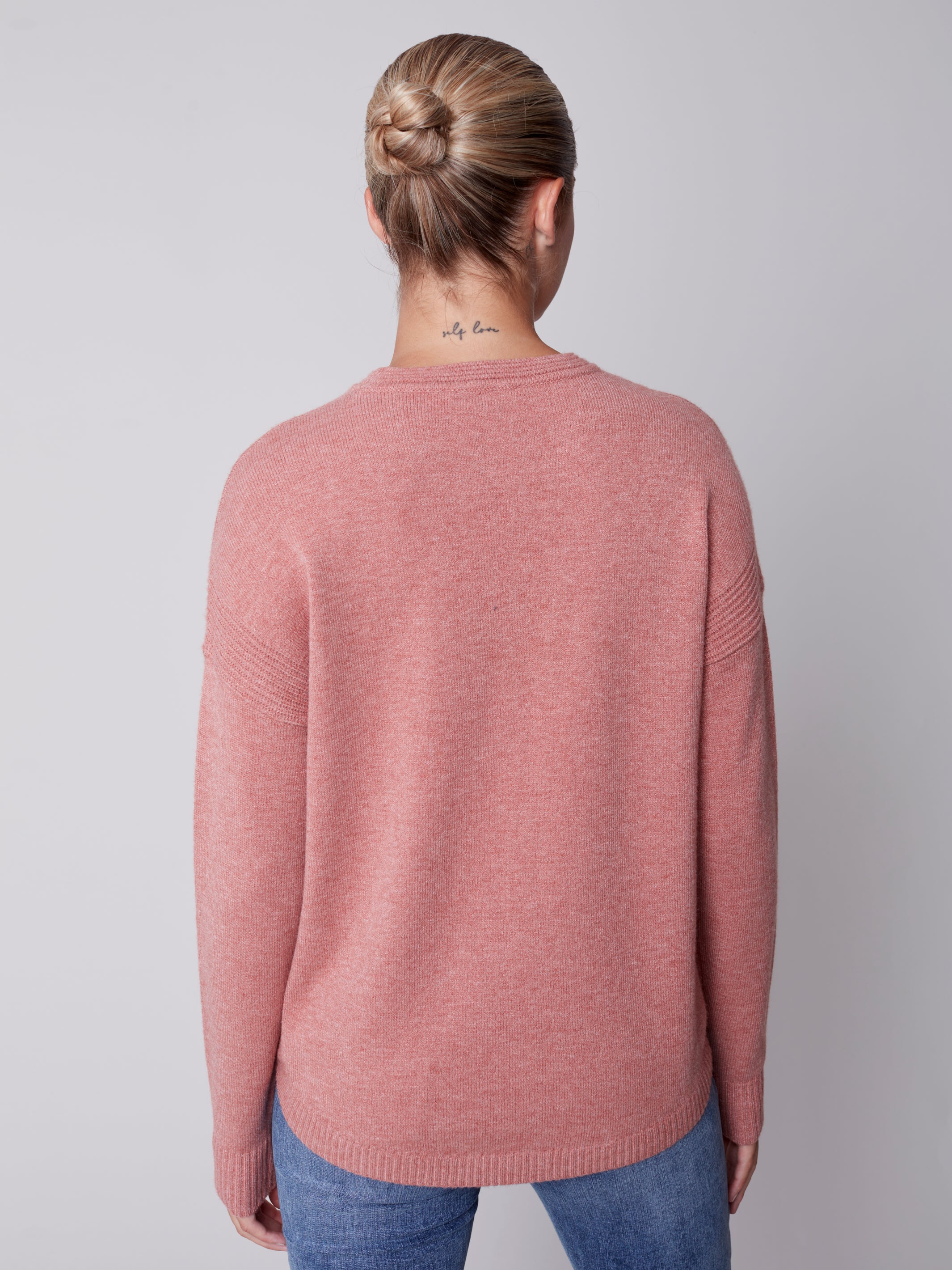 Scarf Rounded Hem Sweater Heather Cinnamon