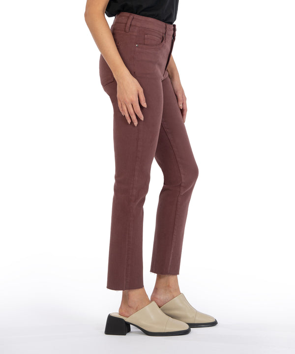 Reese High Rise Raw Hem Ankle Straight Pant Bordeaux
