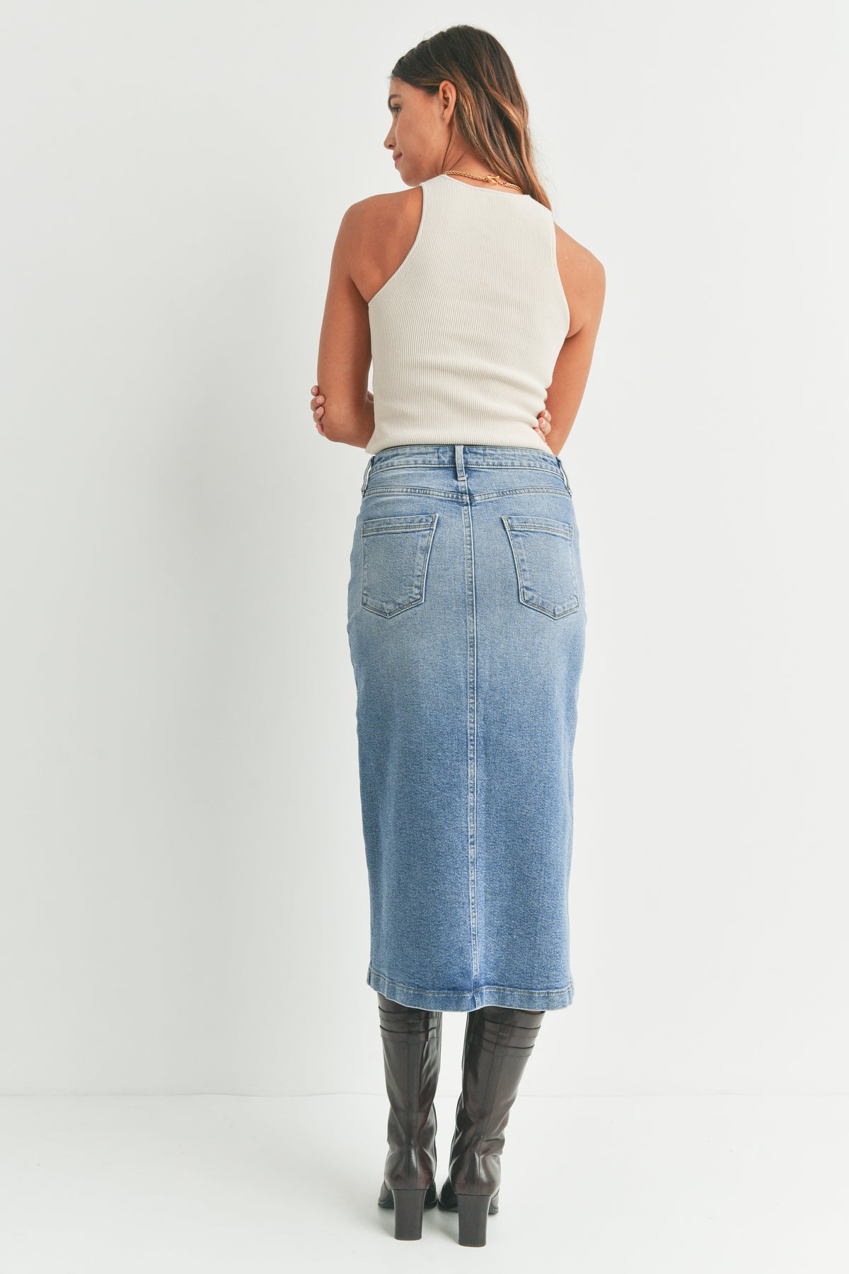 Utility Pocket Denim Midi Skirt Medium Denim