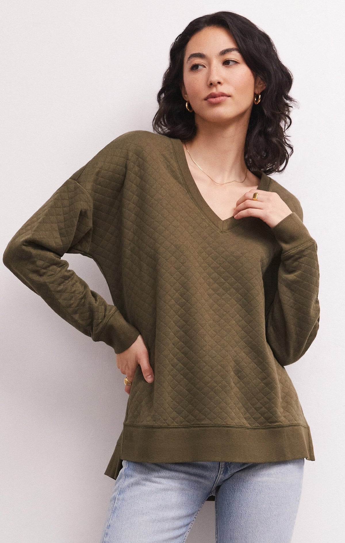 Quilted Modern Vneck Weekender Kelp