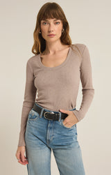 Sirena Rib Long Sleeve Shirt Heather Taupe
