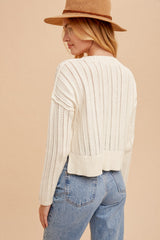 Round Neck Pointelle Knit Sweater White