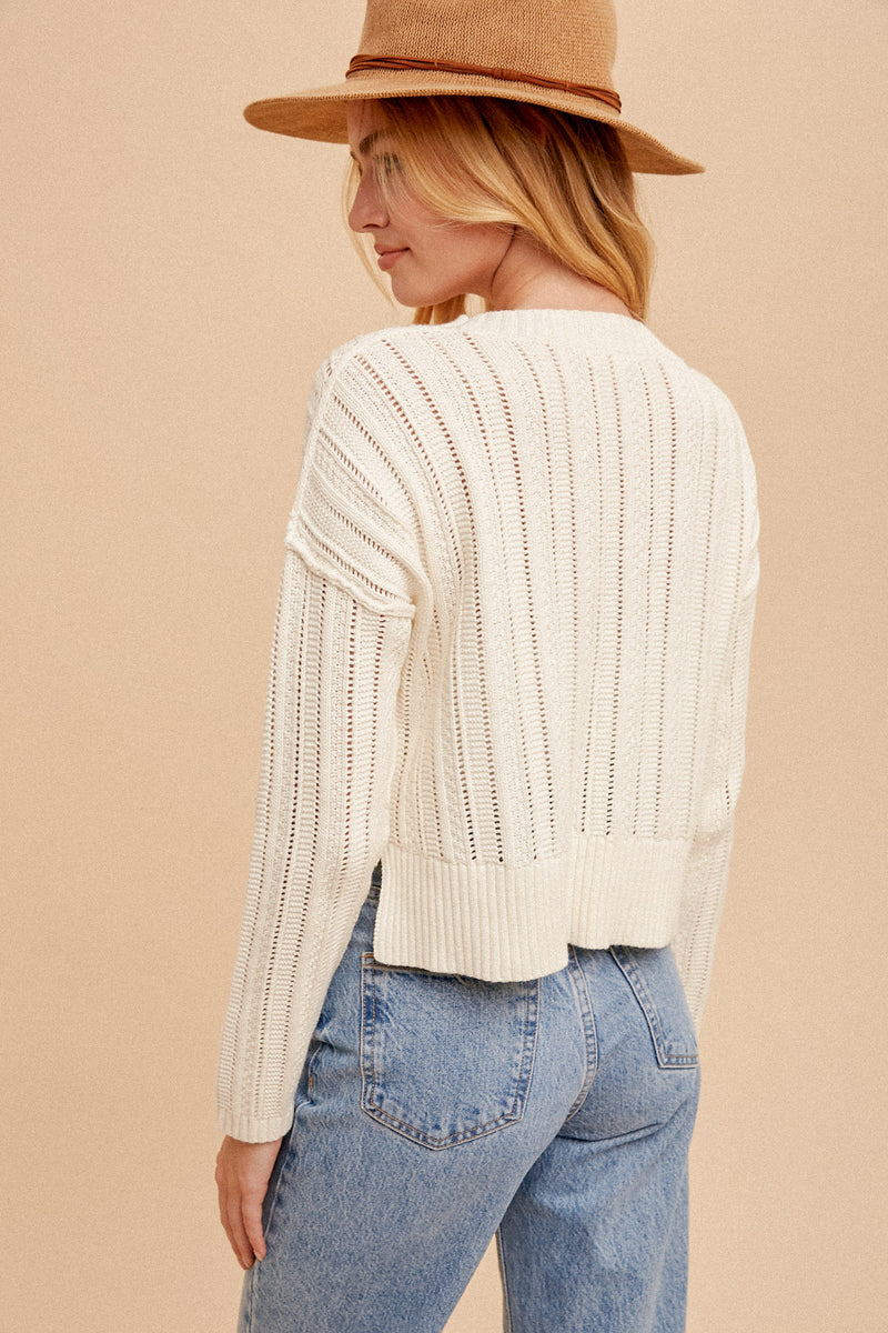 Round Neck Pointelle Knit Sweater
